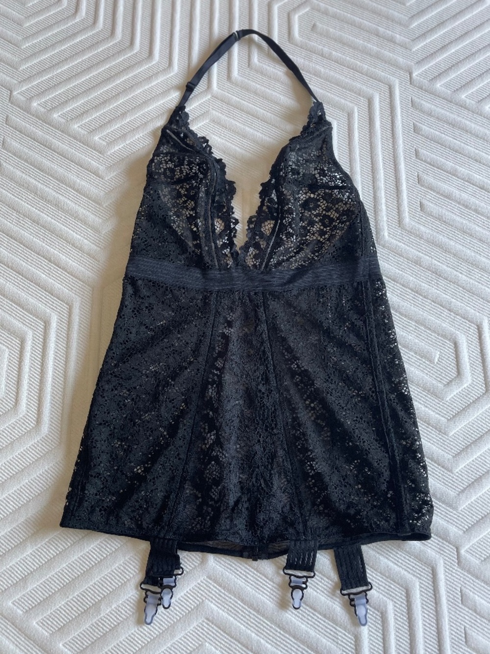 Victorias Secret, Lingerie, Black lace halter slip with garter, Small